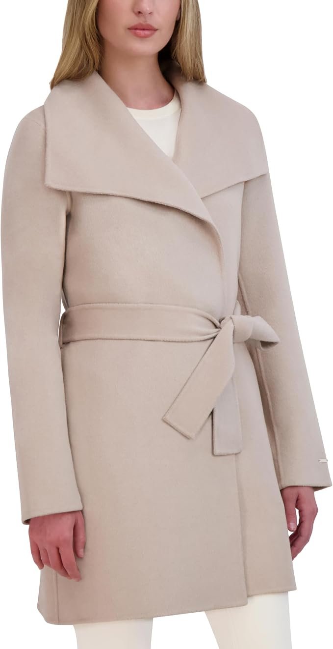 Tahari Women's Ella Wool Blend Wrap Peacoat