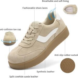 Platform Sneakers for Women Non-Slip Leather Women's Fashion Sneakers, Lace-up