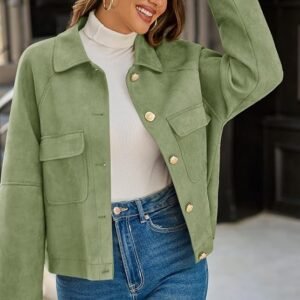 Cicy Bell Womens Faux Suede Leather Jackets Cropped Button Down Shackets
