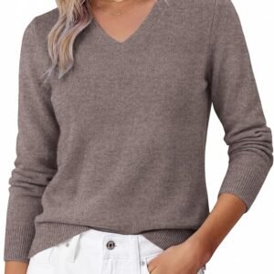 GRACE KARIN Cashmere Sweaters for Women V Neck Merino Wool Fall Sweater